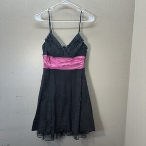 Y2K Dress Babydoll Pin Up Fit & Flare Pink Polka Dot Midi Tulle Party Cocktail 5